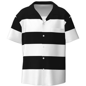 OdDdot Strepen Zwart Wit Print Mannen Button Down Shirt Korte Mouw Casual Shirt Voor Mannen Zomer Business Casual Jurk Shirt, Zwart, XL