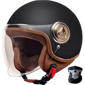 Motorhelm, Scooterhelm, Jethelm Met Zonneklep, 3/4 Retro Bromfiets-Halfhelm Voor Volwassenen, Dames En Heren, Straatjethelm Voor Scooters, ECE-Getest 5