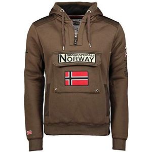 Geographical Norway Gymclass Heren - Heren Kangoeroezak Hoodie - Heren Logo Sweatshirt Sweater Jas met kap - Sweatshirt Hoody Lange Mouw - Hoodie Sport Regulier, Bruin, XXL