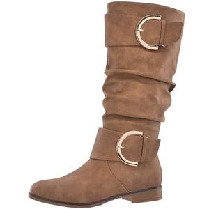 Elara Dames Laarzen Slip-on Laarzen Chunkyrayan JY1989 Camel (Beige Sohle)-38