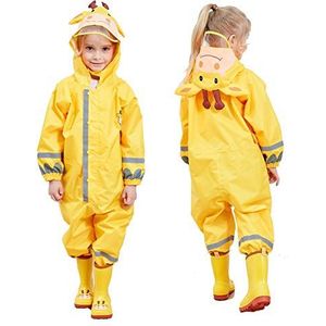 JinBei Meisjes Regenjas Kinderen Gele 3D-Elandprint Regenjassen Lichte met Capuchon Regenkleding Modderpak Draagbaar Waterdicht Regenpak Ademend PVC Transparant Hoed Rand Rits 3-5 Jaar
