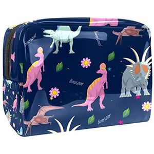Cosmetische tas voor dames,kleine make-uptas voor portemonnee,Kleurrijke dinosaurus blauwe sterrenhemel,Cosmetische reistas,make-uptasje