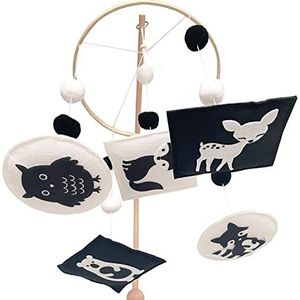 Vlokup Montessori mobiel, zwart en wit bos babybedje mobiel, neutraal kinderdagverblijf mobiele decoratie voor Pack N Play, voor baby jongen en meisje