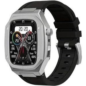 OFWAX Roestvrij stalen horlogekast siliconen horlogeband, voor Apple Watch Series 9/8/7/6/5/4/SE, luxe horlogeband+metalen hoes horlogekast Mod Kit, voor Iwatch 45mm 44mm vervanging, 45MM, agaat