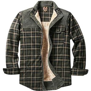 Jeugdige heren fleece gewatteerde houthakker overhemd, thermisch gevoerd met flanellen ruit (Maat: XL, kleur: legergroen)