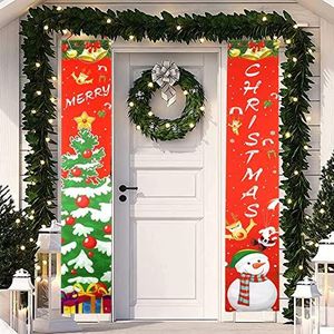 HIMBIU Kerst Veranda Banner, Vrolijk Kerst Stof Vlag,Xmas Deur Veranda Decor Levert Opknoping Ornament Banner Vlag voor Muur Deur Raam opknoping Ornament (2 Pack)