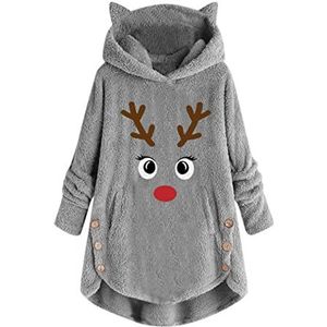 Kersttrui voor dames met capuchon Plus size trui met oorkat coltrui 2022 Winter Oversized-grijs, 5XL