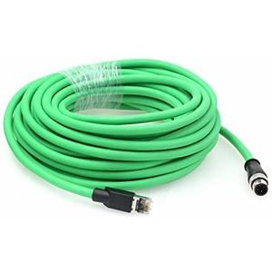 HangTon M12 4 Pin D Gecodeerd aan RJ45 Ethernet-kabel voor Ziek Datalogic Sensor Barcode Reader Scanner Cat5e Netwerk PoE Power 20m