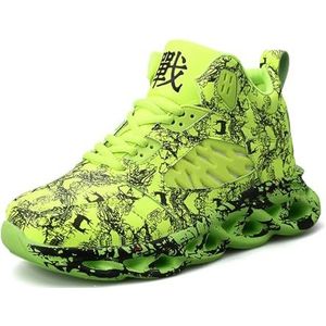Heren basketbalschoenen mode graffiti sneakers casual dikke bodem hardlooptennisschoenen trainer race ademende sportschoenen (Color : Green, Size : 41 EU)