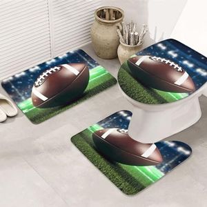 VTCTOASY American Football Print Badkamer Tapijten Sets 3 Stuk Absorberend Toilet Deksel Cover Antislip U-vormige Contour Mat voor Toilet Badkamer