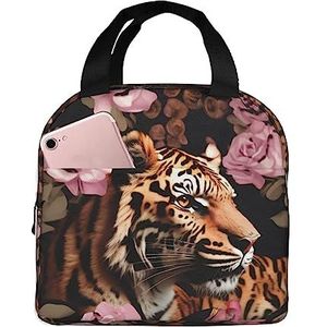 SUHNGE Animal Tiger Leopard Print Rose Flower Print Kantoor Werk Licht Geïsoleerde Lunchbox voor Vrouwen en Mannen Duurzame Tote Bag
