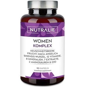 Multivitaminen voor Vrouwen - Reguleert Hormonale Activiteit - Vitaminecomplex +20 Vitamines en Mineralen - Huid, Haar, Botten - Energie, immuniteit - 90 capsules Nutralie
