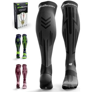 Sport Compressiesokken Damen & Heren (1 Paar) - Kuit Compressie Hulzen Hardlopen, Crossfit, Spataderen - Compressie Sokken Atletiek & Herstel - Lange Sokken Ademend Merino Wol