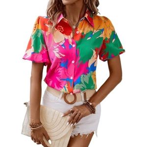 dames topjes Shirt met bloemenprint en lantaarnmouwen (Color : Multicolore, Size : XL)