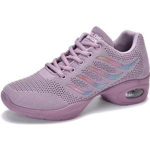 Hiuzylqx Dames Jazz Dansschoenen Mesh Veterschoenen Moderne Dans Sneakers Antislip Platform Air Cushion Dancing,Purper,35 EU