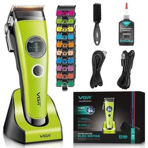 VGR Tondeuse Mannen Professionele Tondeuse voor Mannen Draadloze Elektrische Tondeuse, Zichtbare Buitenrotor BLDC Motor, Keramisch - MIM Blade, USB Charge Base, 10 Gids Kammen, Afneembare Kop, V-880C