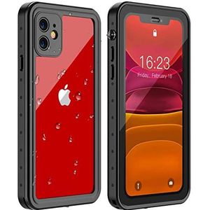 Huakay iPhone 11 Waterdichte hoes, Full Body 360° Beschermende Shockproof Dirtproof Sandproof IP68 Telefoon Case voor iPhone 11 (6,1 inch) (Zwart/Helder)