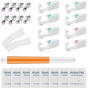 Bohoray 8 stuks oorgaatjespistool, veilig en pijnvrij, wegwerp-oorpiercingpistool met oorstekers, oorneuspiercing, pistolen, kit voor meisjes, dames, heren (4 kleuren diamant), kunststof, medisch