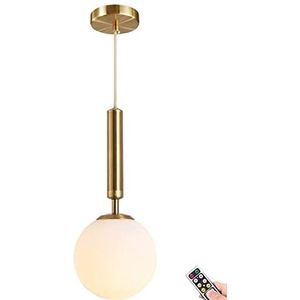 ZOBRO Hanglamp, draadloos, werkt op batterijen, met afstandsbediening en dimbare gloeilamp, melkglas, wit, verstelbaar, goudkleurig, 20,1 cm
