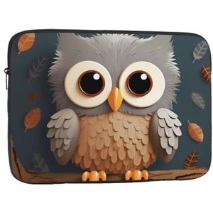 Cartoon uil Zittend op Grijze Achtergrond Print Laptop Case Waterdichte Schokbestendige Computer Sleeve Case Laptop Protector voor Reizen Werk 17 inch