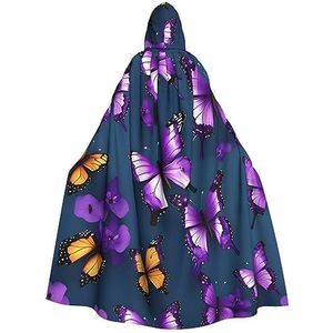 WURTON Mooie paarse vlinder mystieke mantel met capuchon voor mannen en vrouwen, ideaal voor Halloween, cosplay en carnaval, 185 cm