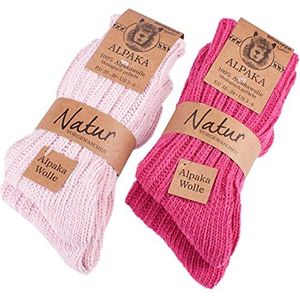 BRUBAKER 4 Paar 100% Alpaca Sokken - Winter Sokken Set voor Mannen en Vrouwen - Roze - Maat 39-42