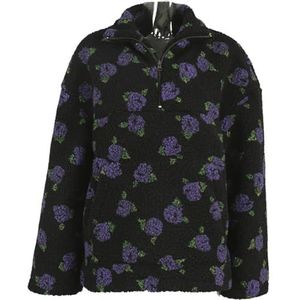 Dames Floral Sherpa Pullover Kwart Rits Oversized Fleece Jas Met Zakken Y2K Stijl(Purple,XXL)