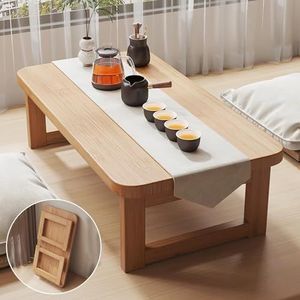Multifunctionele klaptafel, Lage opvouwbare Japanse vloertafel, bamboe salontafel om op de vloer te zitten, draagbare vintage theetafel for tatami slaapkamer erker, hout)(Wood,120x48x35cm(47x19x14in))
