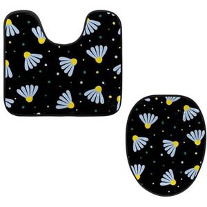 VAPOKF 2 stuks voetstuk badkamertapijten set, U-vormige contourmat en wc-dekselhoes, zachte antislip flanellen badkamillehoes voor badkamer - cartoon kamille speelgoedpatroon