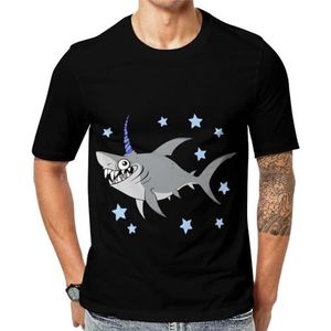Funny Shark Star T-shirt met korte mouwen voor heren, ronde hals, print, casual T-shirt, tops, M