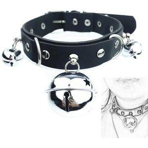 Gerrit BDSM Choker Gothic SM Leren Halsbanden met 3 Bellen en Metalen D-Ring Gothic Punk Rock Ketting Kraag Verstelbaar SM Erotische Spelletjes Speeltjes for Vrouwen Koppels