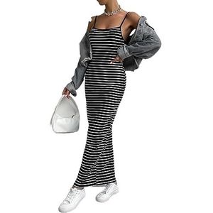 jurken voor dames Cami-bodyconjurk met gestreepte print zonder spijkerjack (Color : Black and White, Size : M)