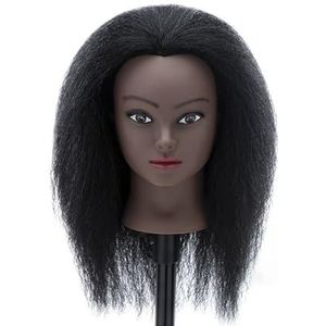 Afro-mannequinhoofden met menselijk haar, kappersopleidingshoofd, oefenpop for cosmetologiepoppenhoofd for het oefenen van styling en vlechten(14 inch A)