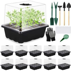 KIMIGO Kweekkas,kweekbak,kleine kweekset,mini-broeikas,zaaibak,kweektrays voor zaden,propagator kweekbakjes voor zaailingen,kweekschaal voor zaailingen,kweekbak voor minikas met hoog deksel,zwart