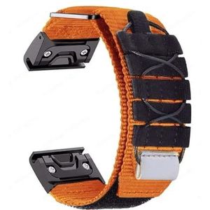 Nylon Hook Loop Strap geschikt for Garmin Fenix ​​7 6X 6S 6 Pro 5X 5 5S 3HR 22mm 26mm Sport Canvas Stof Horlogeband for Garmin Accessoires (Color : Orange-Black, Size : For Garmin 22mm L)