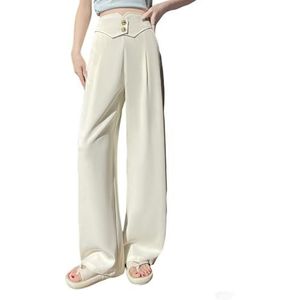 Slanke Zakelijke Broek Voor Dames Wijde Pijpen Casual Hoge Taille Office Straight Baggy Suit Broek Met Zakken,Wit,L