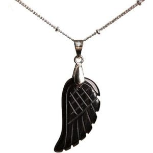 Natural Gemstone Angel Wings Choker Pendant Necklace (Color : Black Agate)