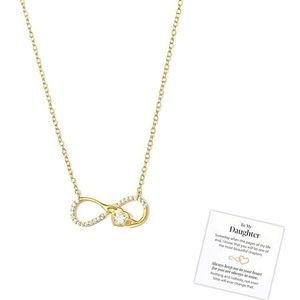 Infinity hart kettingen, Sterling zilveren Zirkoon hart Infinity hanger ketting, moeder & dochter liefde hart ketting met berichtkaart, sieraden cadeau voor vrouwen (Goud)