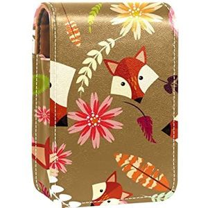Fox Head Lipgloss Houder Lipstick Case Draagbare Mini Lipstick Opbergdoos Reizen Lipstick Organizer Case met Spiegel voor Vrouwen, Meerkleurig, 9.5x2x7 cm/3.7x0.8x2.7 in