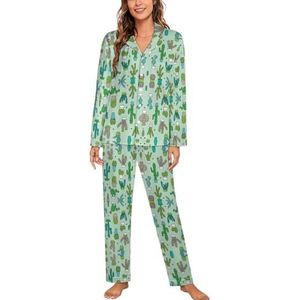 Mint Cactus Pyjama Sets Tweedelige Button Down Nachtkleding Lange Mouw Top En Broek Loungewear