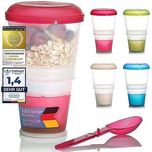 Cereal To-Go Cereal Mok voor onderweg 2-Go Cereal Travel Mok met geïsoleerd melk koeler compartiment & vouwbare lepel met strakke deksel voor werk, college, reizen, picknick en nog veel meer (Rood)