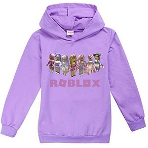 Ro-blox Hoodies voor Meisjes Jongens Mode Sweatshirt Kid Lange Mouw Trui Trainingspak Nieuwigheid Leuke, Paars, 7 jaar