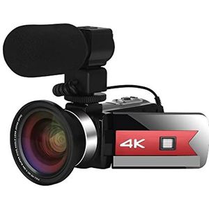 Videocamera, 56MP Video Camera 4K Vlog Camcorder for Live Stream Webcam Nachtzicht 16X Zoom Fotografie Digitale Recorder(No SD Card,With Lens MIC-01)
