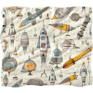 Gooi deken, zachte dekens en plaids, Doodle ruimteschip raket vliegtuig, 59x51 inch