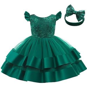 Lito Angels Elegante bruidsmeisjesjurk voor bruiloft, Kerstmis, party, met hoofdband voor baby's en kleine meisjes, Groen, 9-12 Maanden