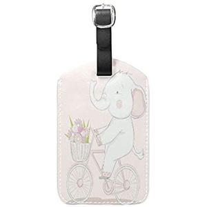 Roze mooie olifant lederen bagage bagage koffer tag ID label voor reizen (2 stuks)