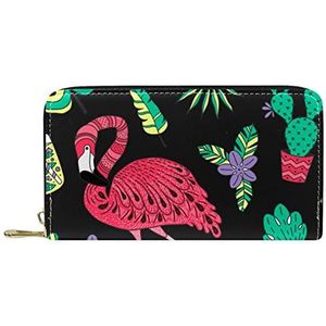 Klassieke Lange Lederen Portemonnee Flamingo Exotische Clutch Reizen Portemonnee Kaart Pakket Mode Geldzak voor Vrouwen Mannen, Meerkleurig, 19x11.5x2.5cm/7.5x4.5x1in, Klassiek