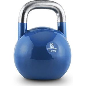 Capital Sports Compket 12 Competition 12kg kettlebell ball dumbbell (staal, weerbestendig, competitief, afgeplatte onderkant) blauw