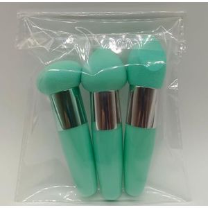 3 stks/set Cosmetische Bladerdeeg Foundation Poeder Make-Up Borstel Vrouwen Gezicht BB Cream Concealer Applicator Professionele Beauty Make Up Gereedschap (Color : Green)