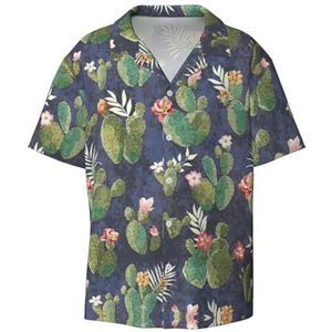 ZEEHXQ Wit Natuurlijk Groen Twig Print Mens Casual Button Down Shirts Korte Mouw Rimpel Gratis Zomer Jurk Shirt met Zak, Aquarel Cactus, 4XL